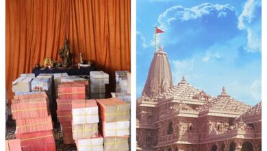 Photo of श्री राम मंदिर प्राण प्रतिष्ठा समारोह के निमंत्रण पत्रक वितरण के लिए पहुंचे